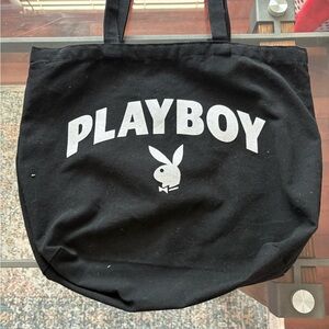 PLAYBOY Black Canvas Tote with White Logo